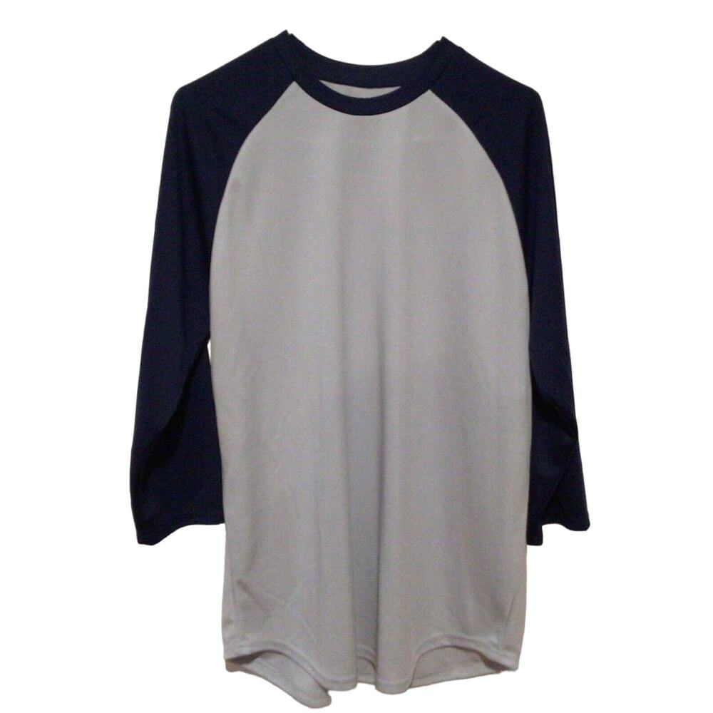 Sport-Tek Navy Gray 3/4 Sleeve Colorblock Baseball T-Shirt Men’s Size Large